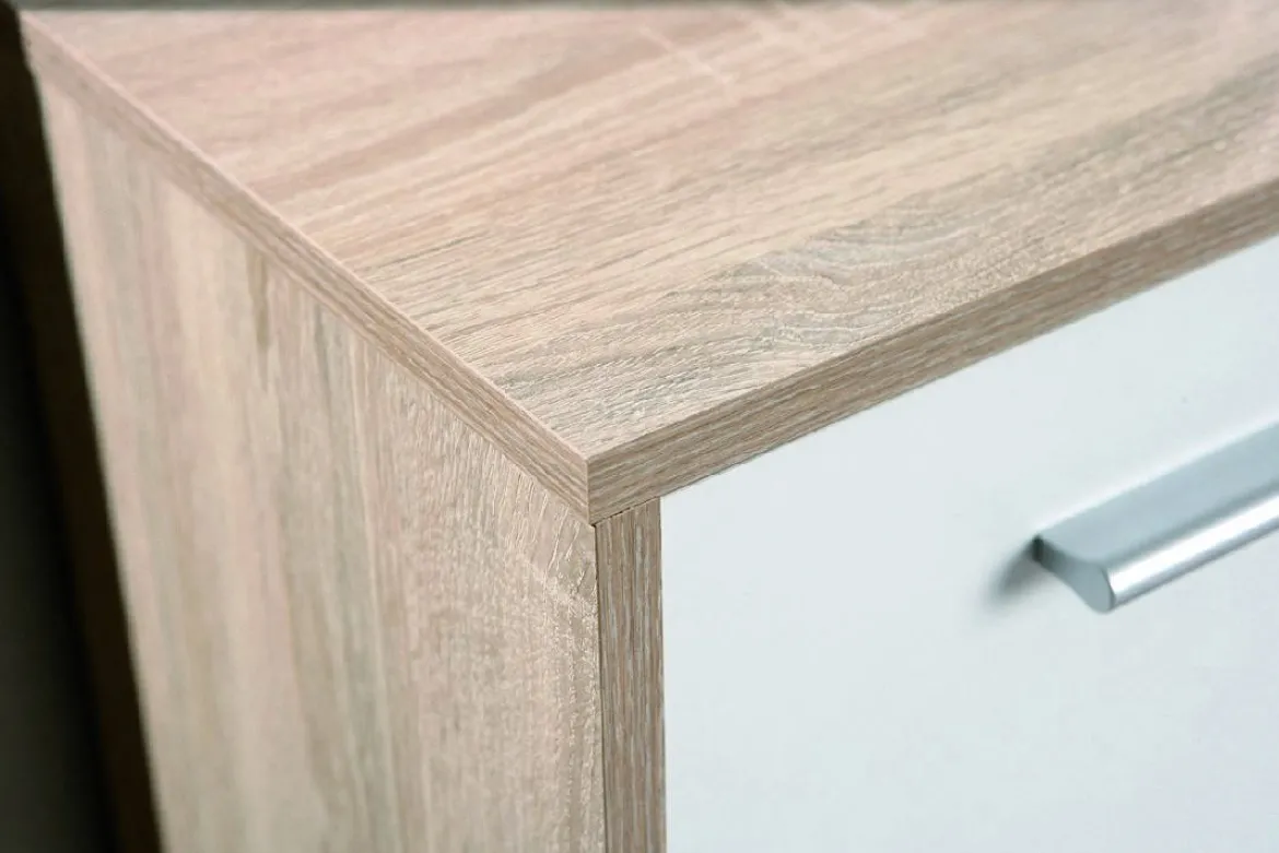 Credenza Bianco Marrone Quercia 2 Cassetti Apertura Battente 77x30x77h cm, 3 Ante - Piglio