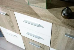 Credenza Bianco Marrone Quercia 2 Cassetti Apertura Battente, Scorrevole 115x30x77h cm, 5 Ante - Pianisi