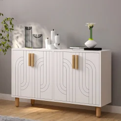Credenza Bianco Marrone Rovere 2 Ripiani 4 Ante 120x30x74h cm, 4 Vani - Venerina