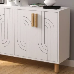 Credenza Bianco Marrone Rovere 2 Ripiani 4 Ante 120x30x74h cm, 4 Vani - Venerina