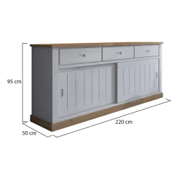 Credenza Bianco Marrone Rovere 3 Cassetti 2 Ripiani 220x50x95h cm, Apertura Scorrevole - Malonno