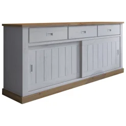 Credenza Bianco Marrone Rovere 3 Cassetti 2 Ripiani 220x50x95h cm, Apertura Scorrevole - Malonno