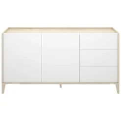 Credenza Bianco Marrone Rovere 3 Cassetti un Ripiano 40x150x78h cm, Apertura Battente, Scorrevole - Cadillac