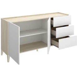 Credenza Bianco Marrone Rovere 3 Cassetti un Ripiano 40x150x78h cm, Apertura Battente, Scorrevole - Cadillac