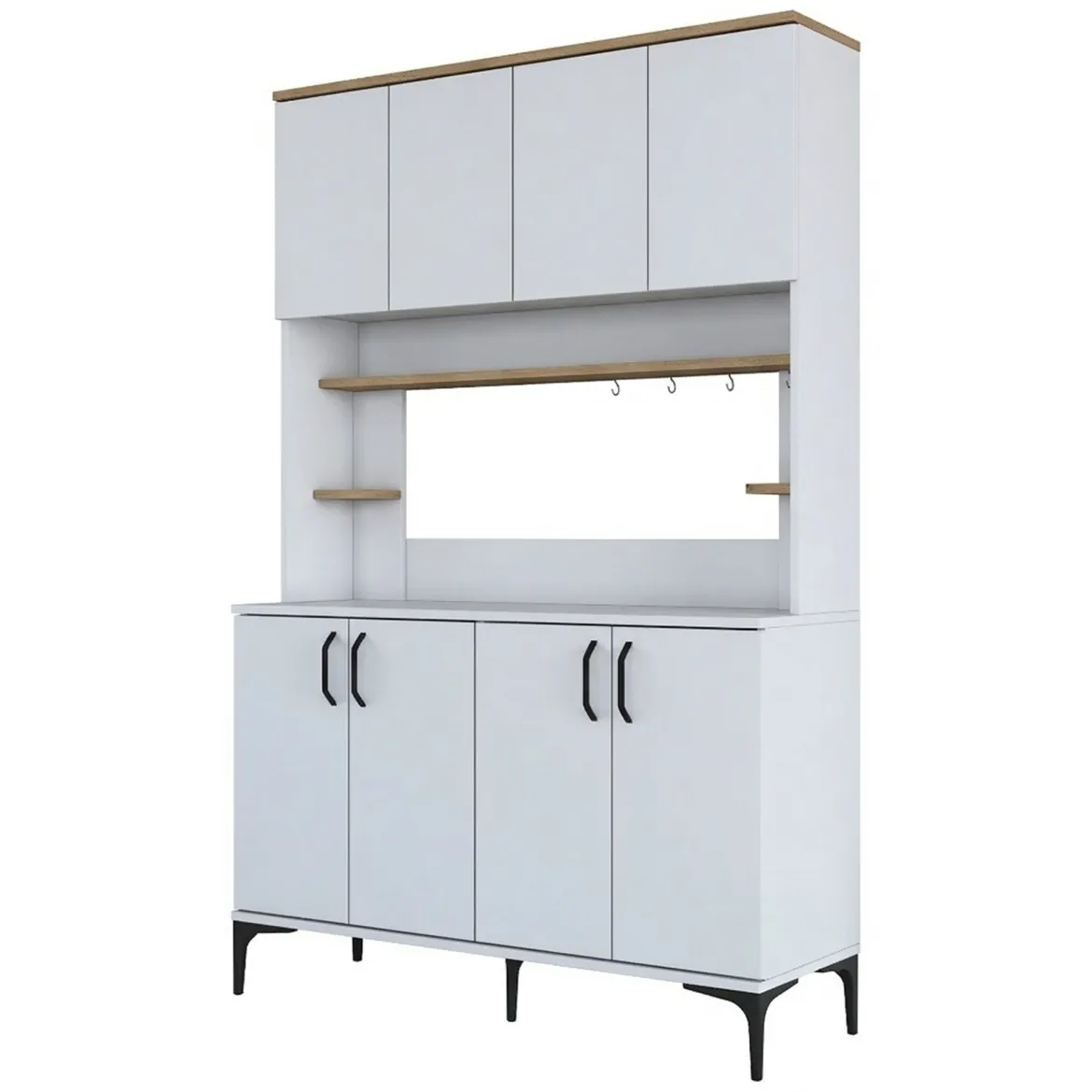 Credenza Bianco Marrone Rovere 4 Ripiani 8 Vani 120x40x187h cm, 8 Ante - Legnaro