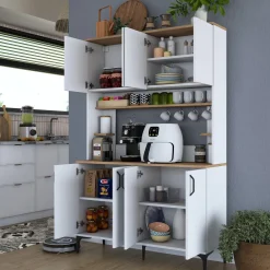 Credenza Bianco Marrone Rovere Nodi 3 Cassetti 2 Ripiani 162x40x85h cm, Apertura Battente e Scorrevole - Ete