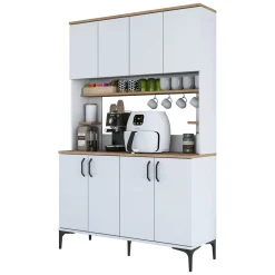 Credenza Bianco Marrone Rovere Nodi 3 Cassetti 2 Ripiani 162x40x85h cm, Apertura Battente e Scorrevole - Ete
