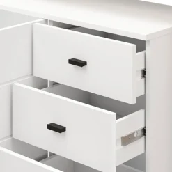 Credenza Bianco Marrone Rovere Nodi 3 Cassetti 5 Ripiani 145x35x101h cm, Apertura Battente, Scorrevole - Valiza