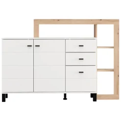 Credenza Bianco Marrone Rovere Nodi 3 Cassetti 5 Ripiani 145x35x101h cm, Apertura Battente, Scorrevole - Valiza