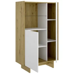 Credenza Bianco Marrone Rovere Nodi 4 Ripiani 6 Vani 30x81x138h cm, 2 Ante - Edgewood