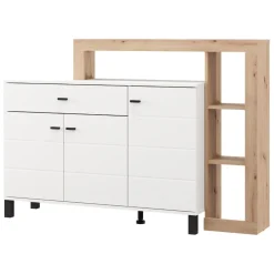 Credenza Bianco Marrone Rovere Nodi 5 Ripiani un Cassetto 145x35x101h cm, 3 Ante - Piriap
