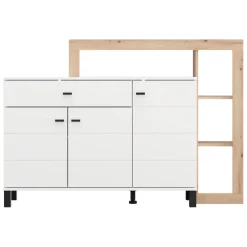 Credenza Bianco Marrone Rovere Nodi 5 Ripiani un Cassetto 145x35x101h cm, 3 Ante - Piriap