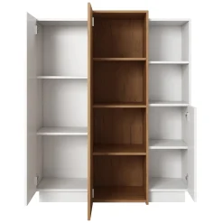 Credenza Bianco Marrone Rovere Nodi un Cassetto 2 Ripiani 119x33x80.5h cm, Apertura Battente e Scorrevole - Sanza