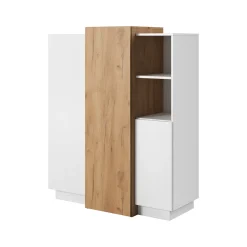 Credenza Bianco Marrone Rovere Nodi un Cassetto 2 Ripiani 119x33x80.5h cm, Apertura Battente e Scorrevole - Sanza