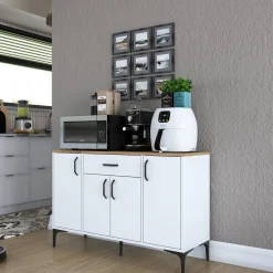 Credenza Bianco Marrone Rovere un Cassetto 2 Ripiani 120x40x79h cm, Apertura Battente, Scorrevole - Piobbico