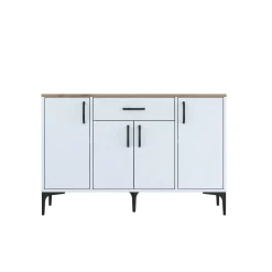 Credenza Bianco Marrone Rovere un Cassetto 2 Ripiani 120x40x79h cm, Apertura Battente, Scorrevole - Piobbico