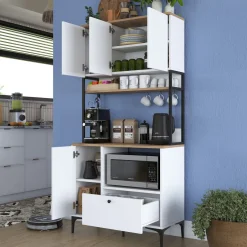 Credenza Bianco Marrone Rovere un Cassetto 2 Ripiani 90x38x184h cm, Apertura Battente, Scorrevole - Rapone