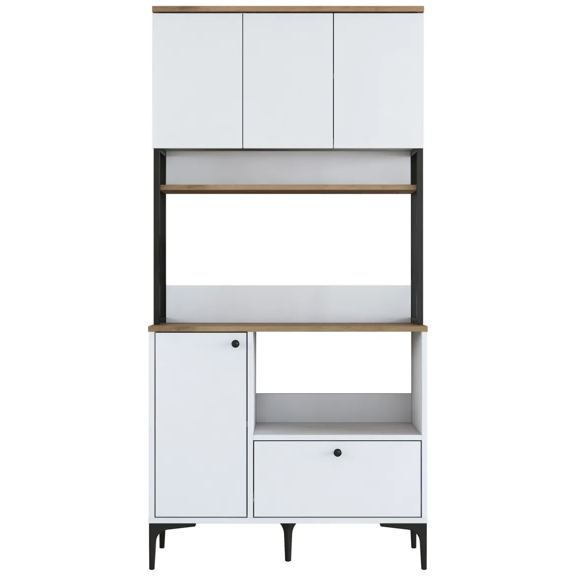 Credenza Bianco Marrone Rovere un Cassetto 2 Ripiani 90x38x184h cm, Apertura Battente, Scorrevole - Rapone