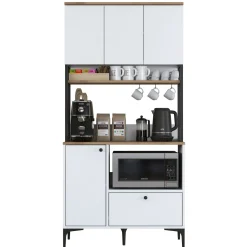 Credenza Bianco Marrone Rovere un Cassetto 2 Ripiani 90x38x184h cm, Apertura Battente, Scorrevole - Rapone