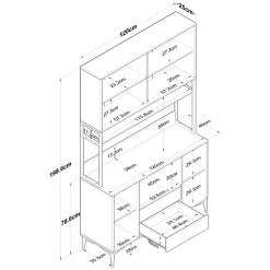 Credenza Bianco Nero 2 Cassetti 5 Ripiani 120x38x199h cm, Apertura Battente, Scorrevole - Mairago