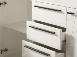 Credenza Bianco Nero 2 Ripiani 4 Cassetti 163x40x80.5h cm, 2 Ante - Maropati