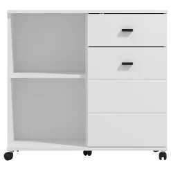 Credenza Bianco Nero 2 Ripiani un Cassetto 77x35x72h cm, Un'anta - Majuli