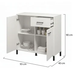 Credenza Bianco Nero 3 Ripiani 2 Cassetti 154x35x78h cm, 4 Ante - Barich