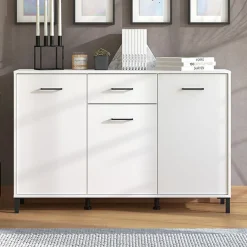 Credenza Bianco Nero 3 Ripiani un Cassetto 138x40x90h cm, 3 Ante - Laerru