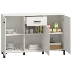 Credenza Bianco Nero 3 Ripiani un Cassetto 138x40x90h cm, 3 Ante - Laerru