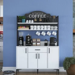 Credenza Bianco Nero 5 Ripiani 3 Cassetti 90x40x199h cm, 2 Ante - Solofra
