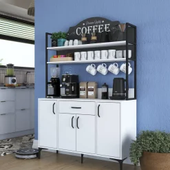 Credenza Bianco Nero 5 Ripiani 3 Cassetti 90x40x199h cm, 2 Ante - Solofra
