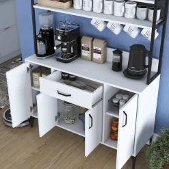 Credenza Bianco Nero 5 Ripiani 3 Cassetti 90x40x199h cm, 2 Ante - Solofra