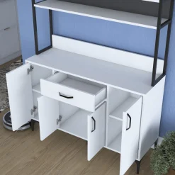 Credenza Bianco Nero 5 Ripiani 3 Cassetti 90x40x199h cm, 2 Ante - Solofra