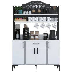 Credenza Bianco Nero 5 Ripiani 3 Cassetti 90x40x199h cm, 2 Ante - Solofra