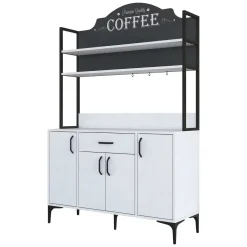 Credenza Bianco Nero 5 Ripiani 3 Cassetti 90x40x199h cm, 2 Ante - Solofra