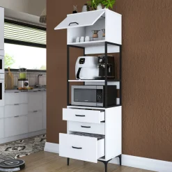 Credenza Bianco Nero un Ripiano 3 Cassetti 60x40x199h cm, Un'anta - Capua