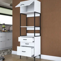 Credenza Bianco Nero un Ripiano 3 Cassetti 60x40x199h cm, Un'anta - Capua