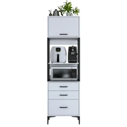 Credenza Bianco Nero un Ripiano 3 Cassetti 60x40x199h cm, Un'anta - Capua