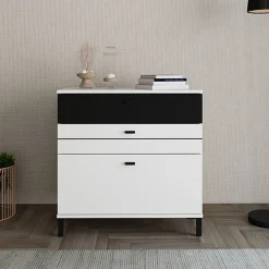 Credenza Bianco Nero un Ripiano 3 Cassetti 77x35x78h cm, 3 Vani - Diani