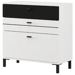 Credenza Bianco Nero un Ripiano 3 Cassetti 77x35x78h cm, 3 Vani - Diani