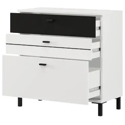 Credenza Bianco Nero un Ripiano 3 Cassetti 77x35x78h cm, 3 Vani - Diani