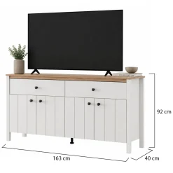 Credenza Bianco Opaco Marrone Rovere 4 Ripiani 3 Cassetti 106x35x101h cm, Un'anta - Coloni