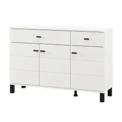 Credenza Bianco Opaco Nero 2 Cassetti 3 Ripiani 116x35x78h cm, Apertura Battente, Scorrevole - Jerico
