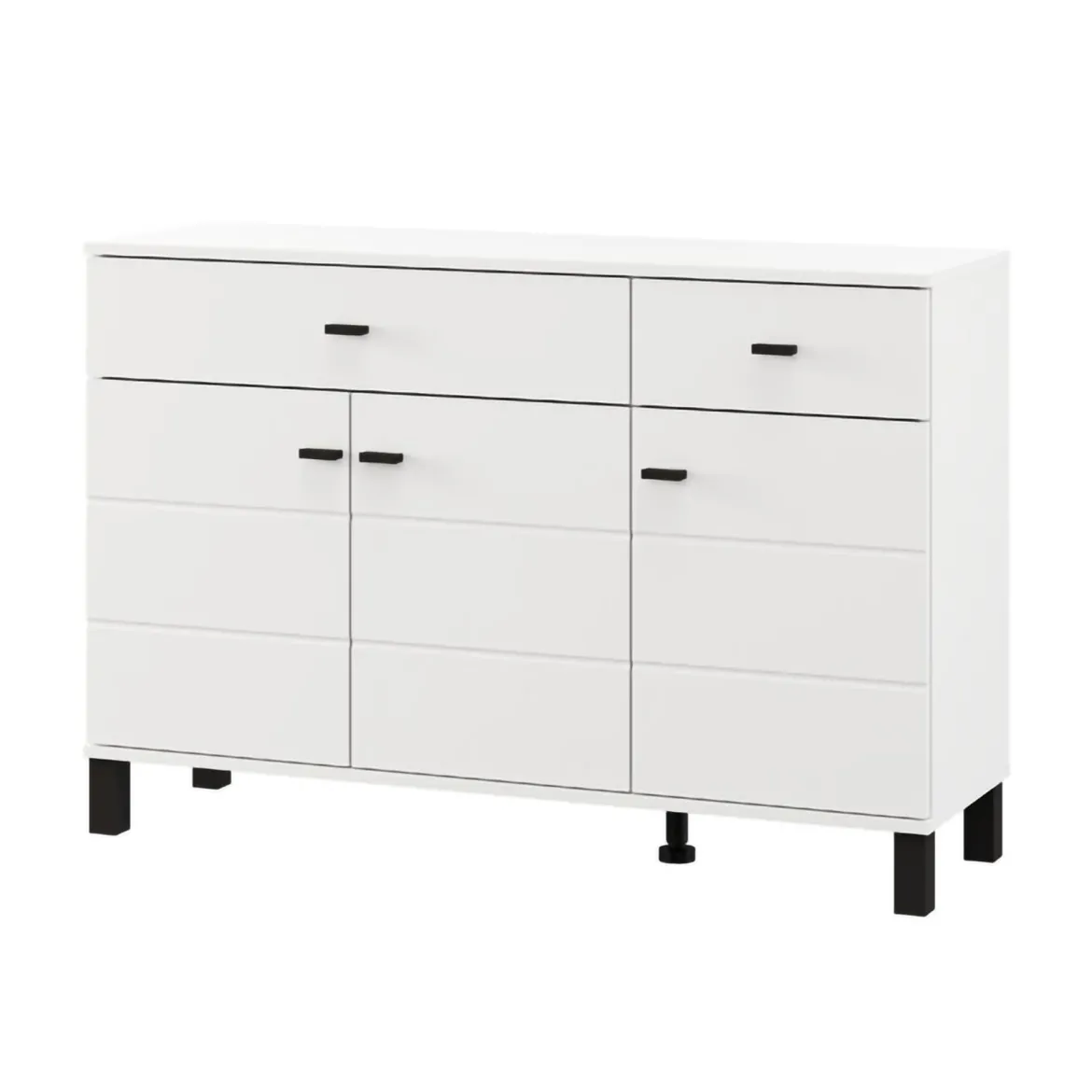 Credenza Bianco Opaco Nero 2 Cassetti 3 Ripiani 116x35x78h cm, Apertura Battente, Scorrevole - Jerico
