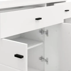Credenza Bianco Opaco Nero 2 Cassetti 3 Ripiani 116x35x78h cm, Apertura Battente, Scorrevole - Jerico