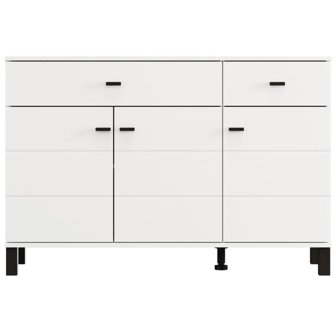 Credenza Bianco Opaco Nero 2 Cassetti 3 Ripiani 116x35x78h cm, Apertura Battente, Scorrevole - Jerico