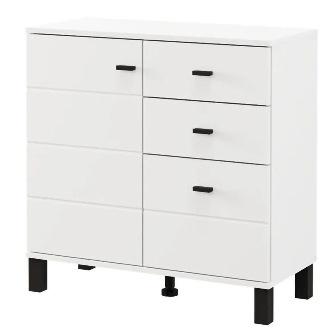 Credenza Bianco Opaco Nero 3 Cassetti 2 Ripiani 77x35x78h cm, Apertura Battente, Scorrevole - Ollant