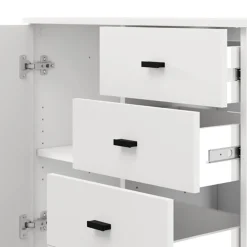 Credenza Bianco Opaco Nero 3 Cassetti 2 Ripiani 77x35x78h cm, Apertura Battente, Scorrevole - Ollant