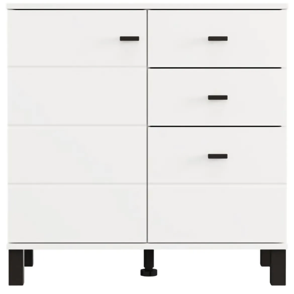 Credenza Bianco Opaco Nero 3 Cassetti 2 Ripiani 77x35x78h cm, Apertura Battente, Scorrevole - Ollant