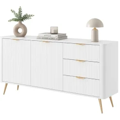 Credenza Bianco oro 3 Cassetti 2 Ripiani 163x38x81h cm, Apertura Battente, Scorrevole - Halilala